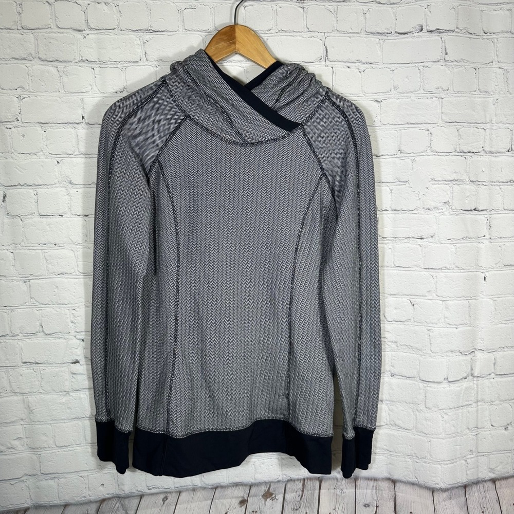 Lululemon Think Fast Hoodie 6 Pullover Herringbone Black White Funnel Neck